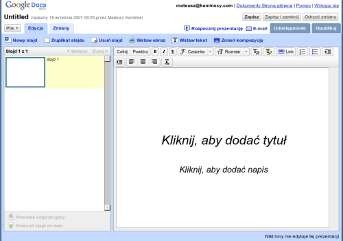 zrzut ekrany Google Prezentacji